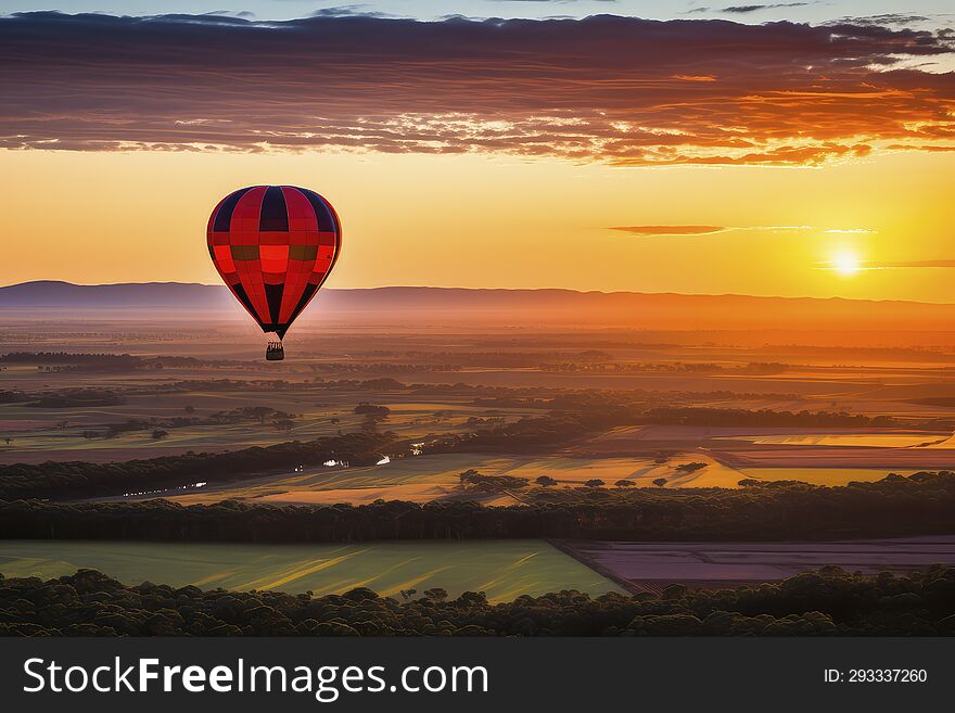Floating gently above the world, the hot air balloon becomes a silent observer to the vibrant hues of sunset, reflecting the beaut