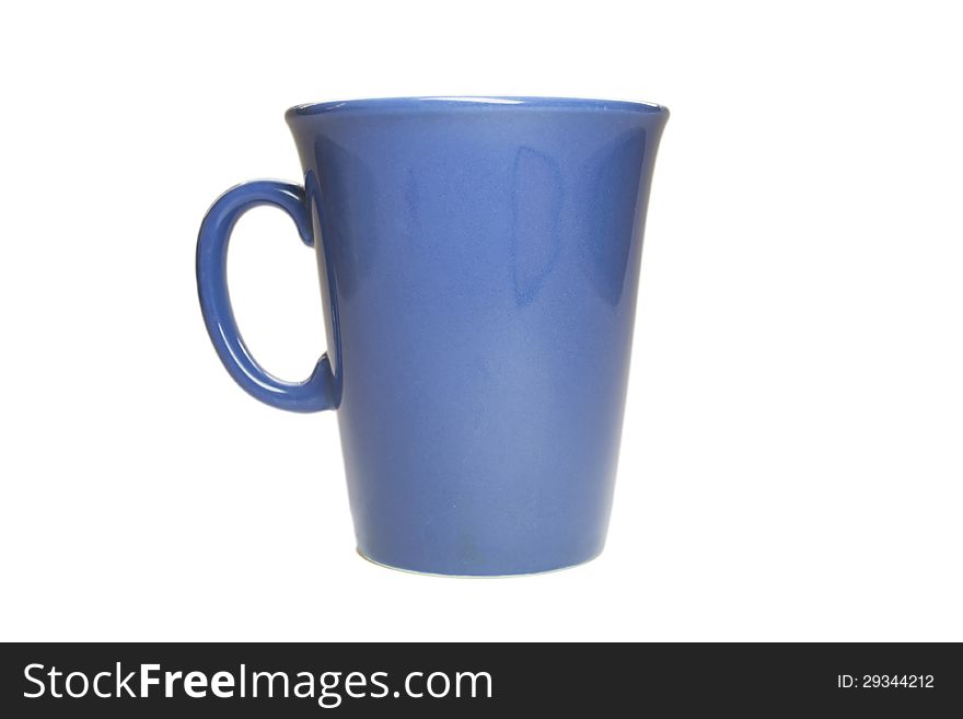 Blue ceramic cup isolated on white background. Blue ceramic cup isolated on white background