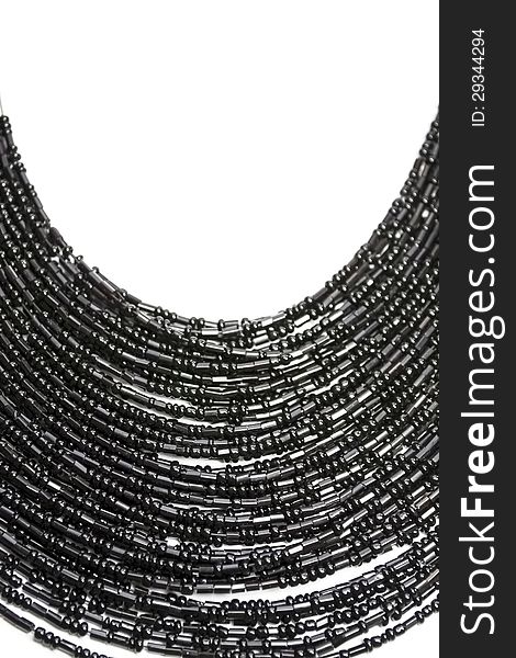 Black beaded necklace on white background. Black beaded necklace on white background