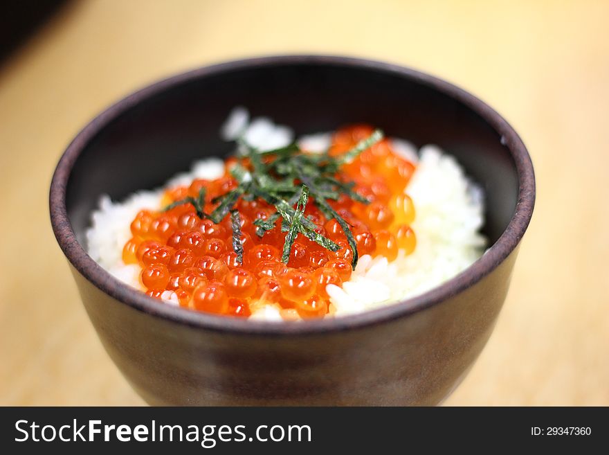 Sushi Rice Bowl filled with Tuna Salmon Prawn Tofu and Vegetables. Sushi Rice Bowl filled with Tuna Salmon Prawn Tofu and Vegetables