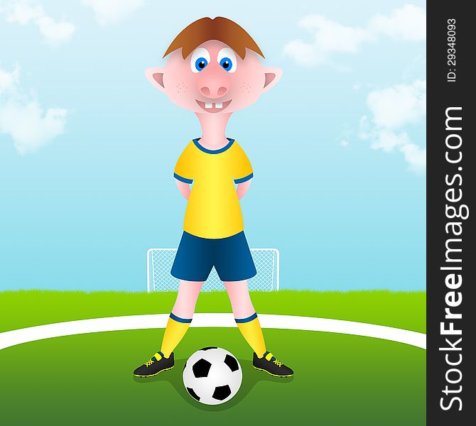 Illustration with a cute child starting a soccer match. Illustration with a cute child starting a soccer match.