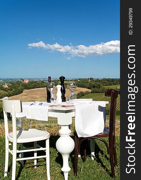 Table set outdoors in the countryside