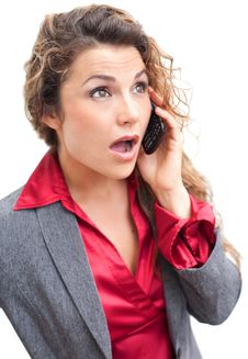 Beautiful Business Woman Talking On Cellphone In Shock Stock Images Beautiful Business Woman Talking On Cellphone In Shock Stock Images