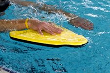 Man Using A Buoy To Train In Swimming Techniek Stock Photos
