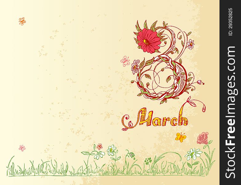 Postcard for March 8 in vintage style. Postcard for March 8 in vintage style