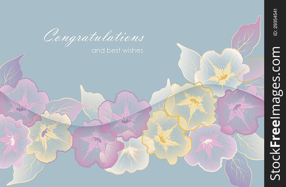 Floral template greeting card with pastel flowers