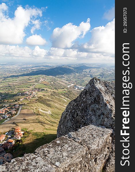 Beautiful Italian landscape. View from heights of San Marino