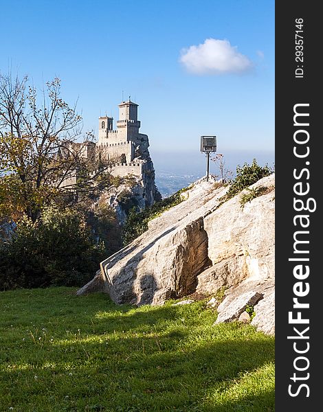 Castle of San Marino viewed from a nearest hill