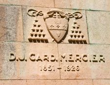 Coat Of Arms And The Date Of The Life Of Cardinal Mercier Statue Stock Photo