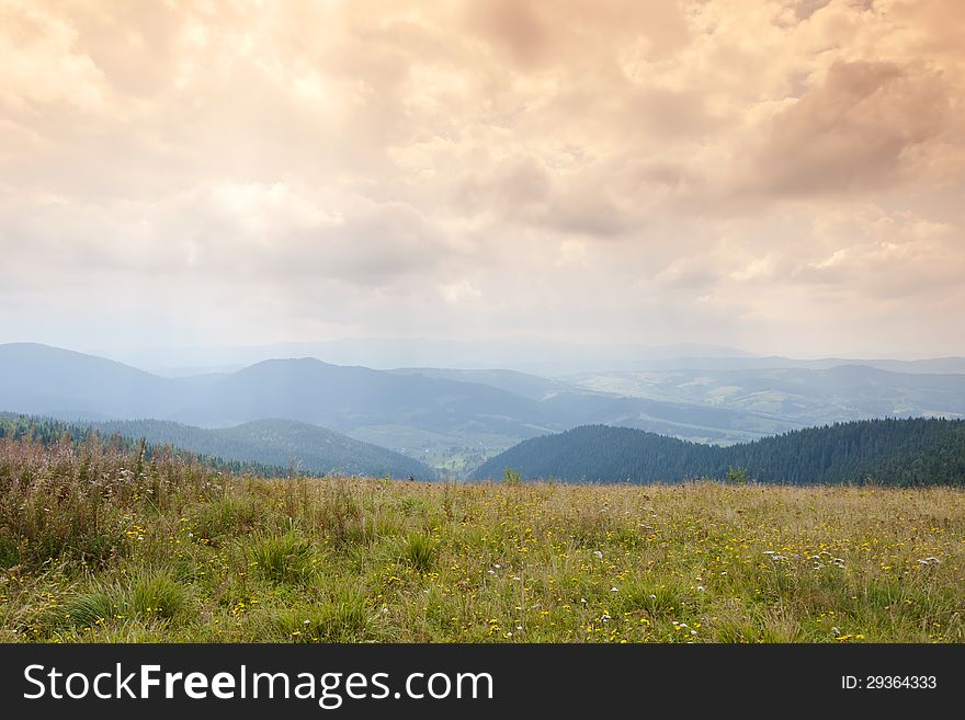 Carpathian mountains landscape photographed using gradual tobaco photofilter. Carpathian mountains landscape photographed using gradual tobaco photofilter