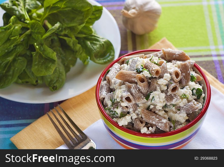 Wholegrain Pasta With Cottage Cheese And Spinach