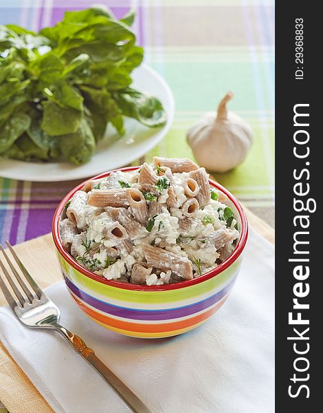 Wholegrain Pasta With Cottage Cheese And Spinach