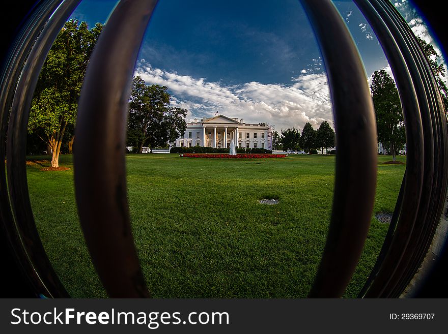The White House taken with fish eye lens through the fense. The White House taken with fish eye lens through the fense