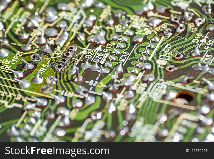 Old electronic circuit with soldered joints