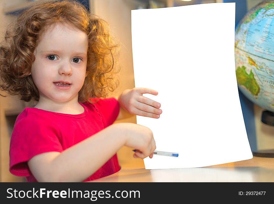 Little Girl Holding A Blank Paper