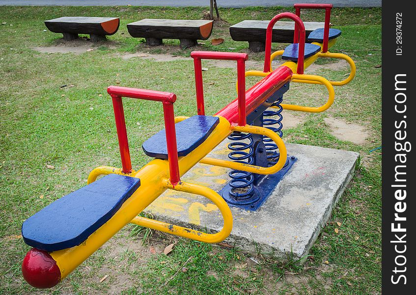 A colorful board tilts at public playground. A colorful board tilts at public playground