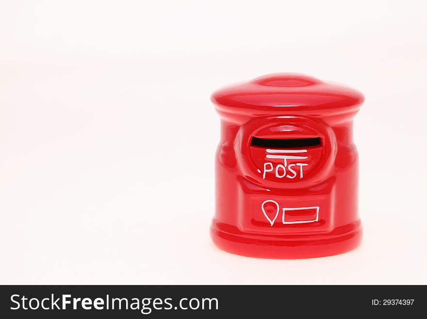 Post bank style money box on white background