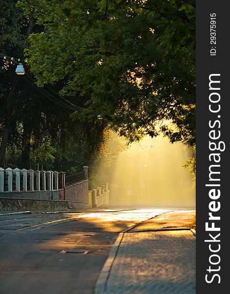 Empty street in morning sun light in Lviv, Ukraine. Empty street in morning sun light in Lviv, Ukraine