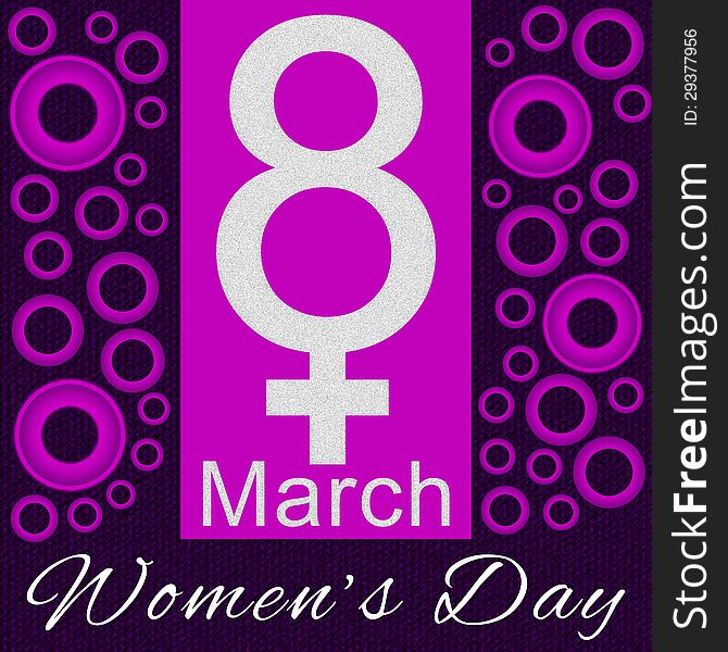 8 March - international womens day - pink circle and purple halftone background. 8 March - international womens day - pink circle and purple halftone background.