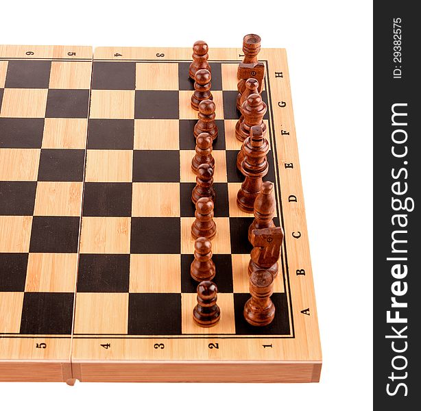 Chess pieces on the board on a white background