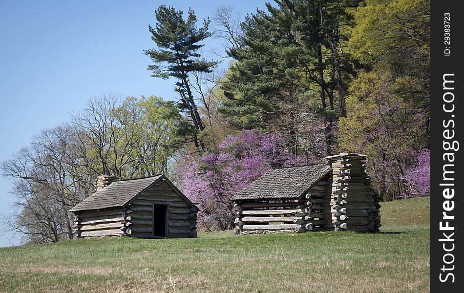 Two Log Cabins On Hill