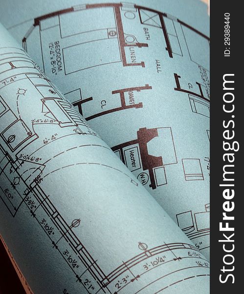 Close-up of blueprints for house construction