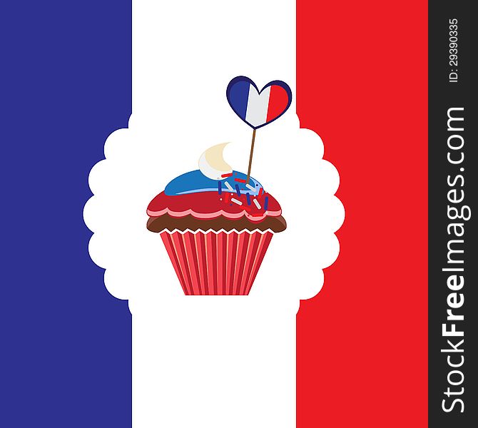 Background with cupcake in french traditional colors