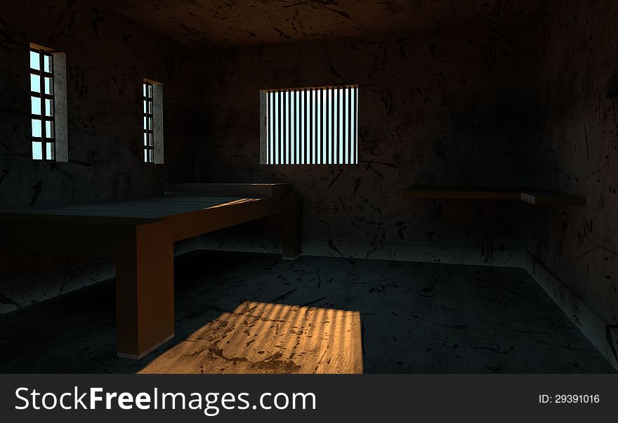 3d design. Prison cell and global light