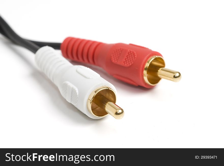 Red and white audio connectors on a white background