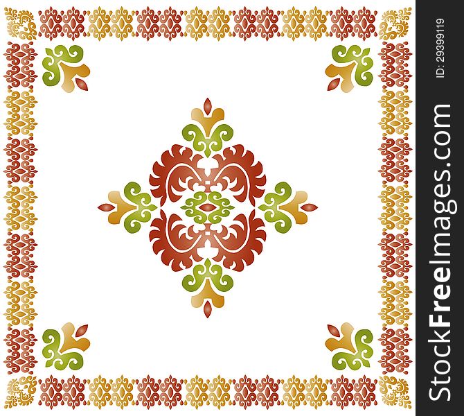 Turkish border and composition of oriental-style embroidery pattern. Turkish border and composition of oriental-style embroidery pattern