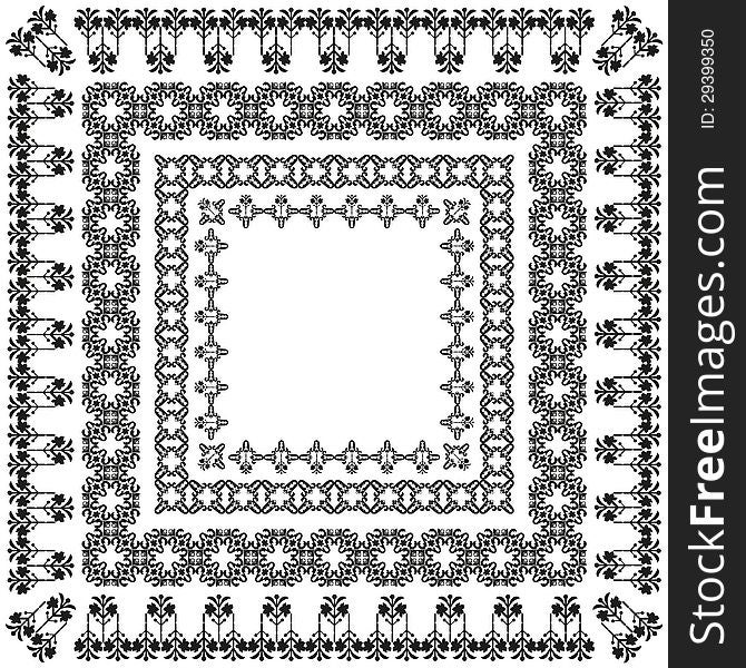 Composition of oriental pattern in black and white frame and corner. Composition of oriental pattern in black and white frame and corner