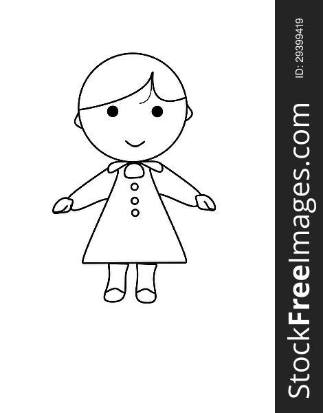 Simple cartoon of a cute girl on white