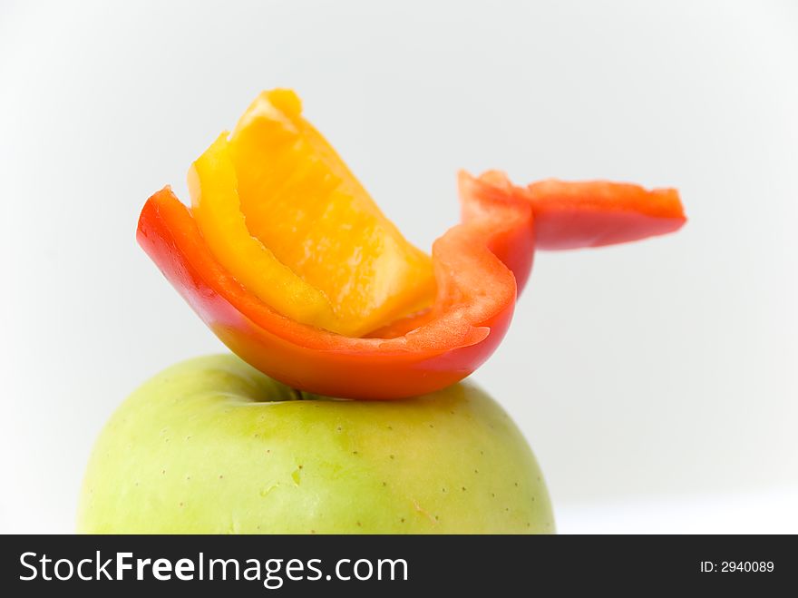 Red  and yellow pepper slices.

close up.