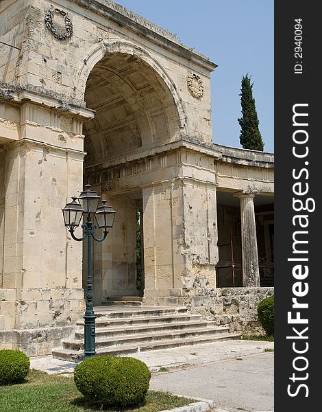 Ancient stone gate in Corfu town + Greece. Ancient stone gate in Corfu town + Greece