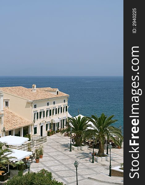 Specific greek architecture near sea. Specific greek architecture near sea
