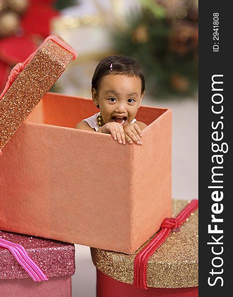 Toddler Peeping From Xmas Box