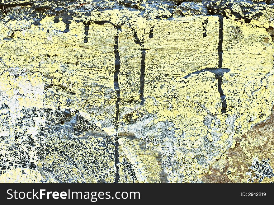 Deteriorating painted brick wall stylized with grunge effects (part of a photo illustration series). Deteriorating painted brick wall stylized with grunge effects (part of a photo illustration series)