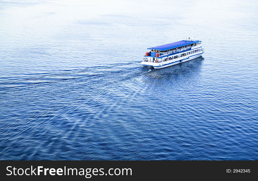 Ferryboat on the river Oka. Ferryboat on the river Oka.