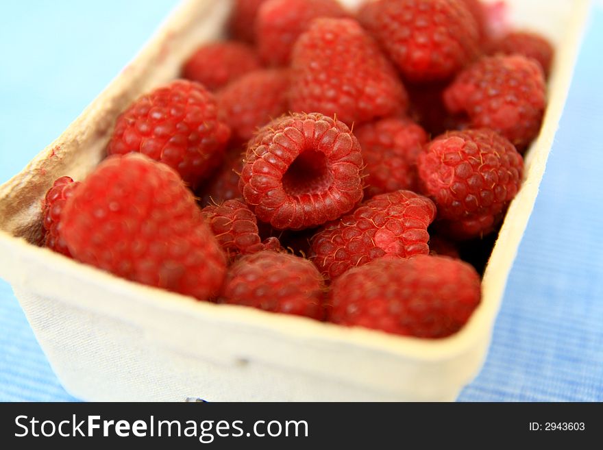Sweet red raspberries in box, Rubus idaeus