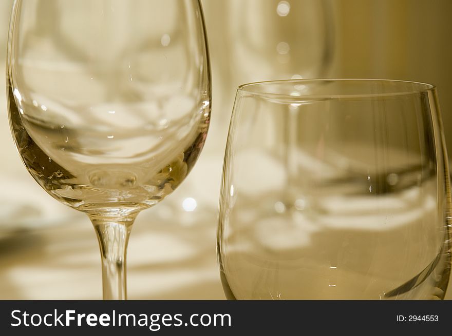 Two empty wineglasses in luxury restaurant. Two empty wineglasses in luxury restaurant