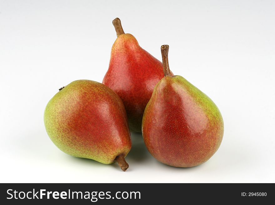 Three pears on a white background