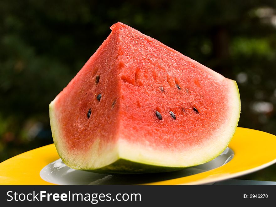 Watermelon  on the plate,close up shot.