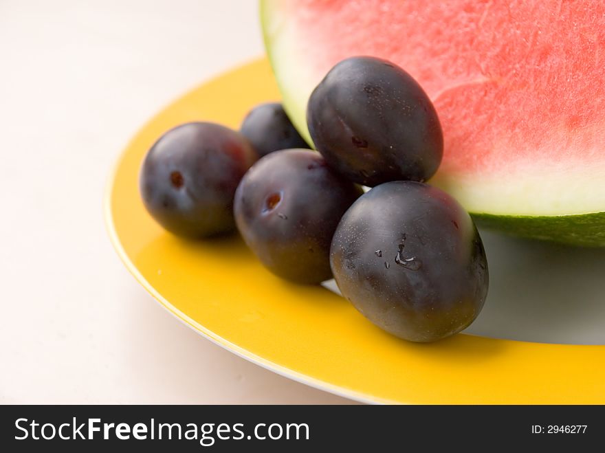 Watermelon  on the plate,close up shot.