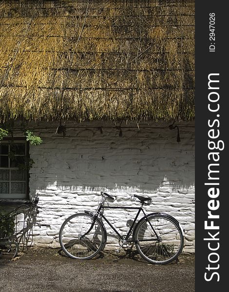 Old cottages of Ireland with bicycle. Old cottages of Ireland with bicycle