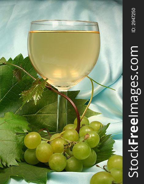 Glass white wine on blue background
