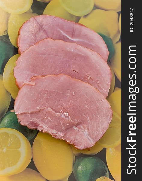 Fresh slices of marinated ham