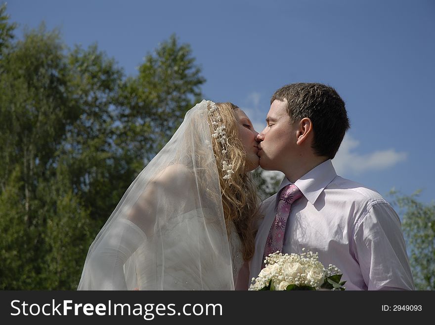 Kissing married couple. may be use for wedding booklets and cards