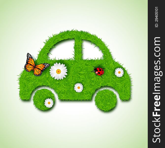 Illustration of car icon from grass background