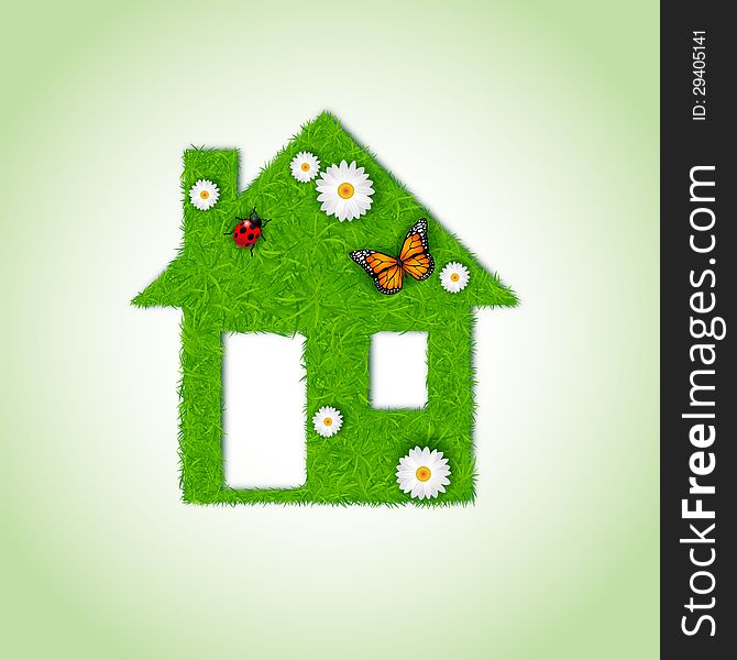 Illustration of home icon from grass background