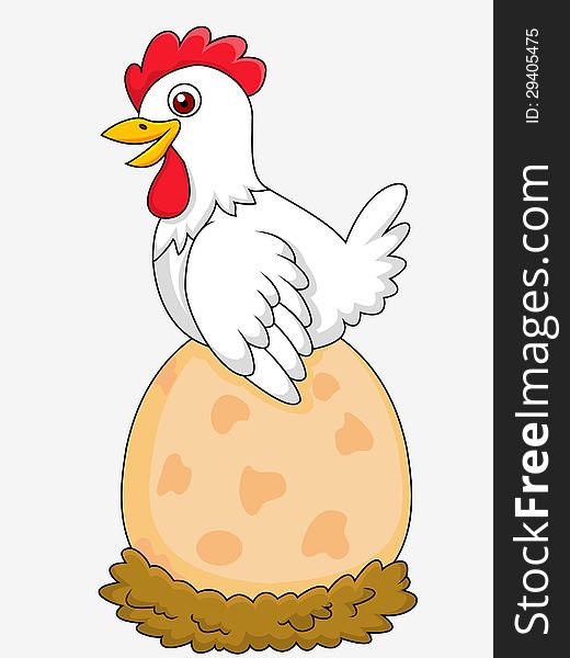 Illustration of hen with giant egg